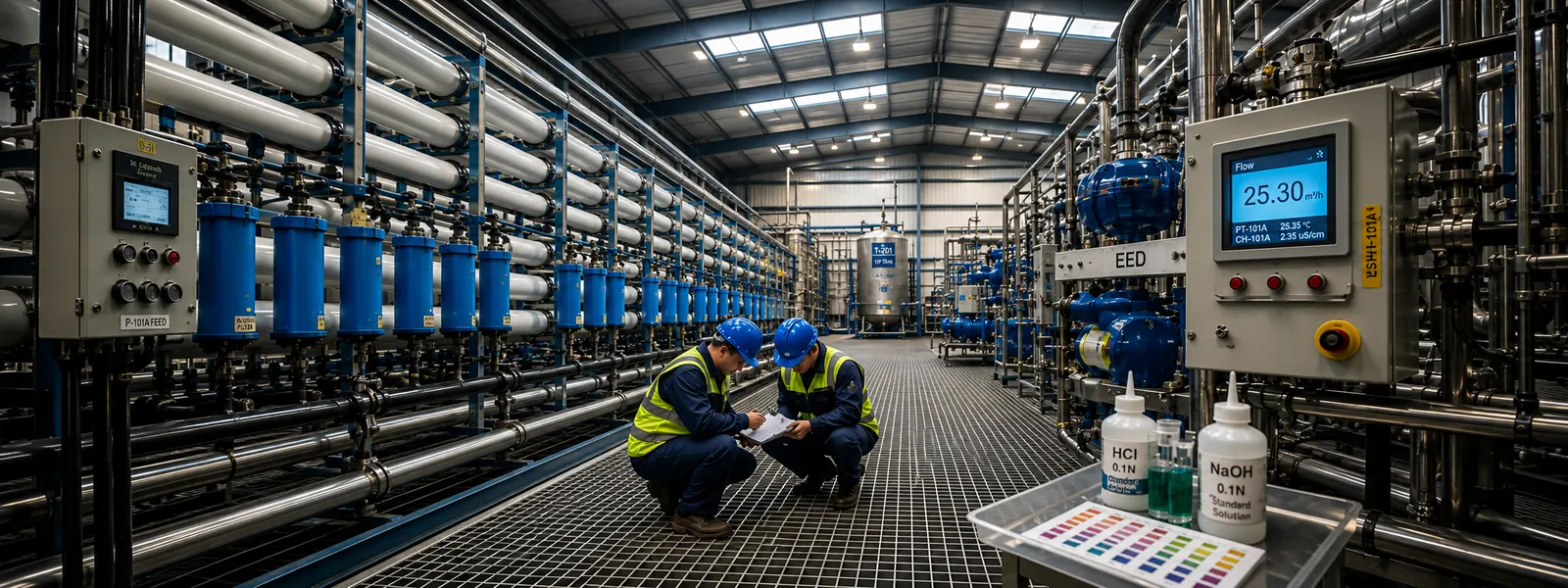 Children in hard hats at a water treatment facility with an engineer