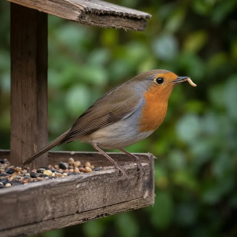 A robin perched in a garden