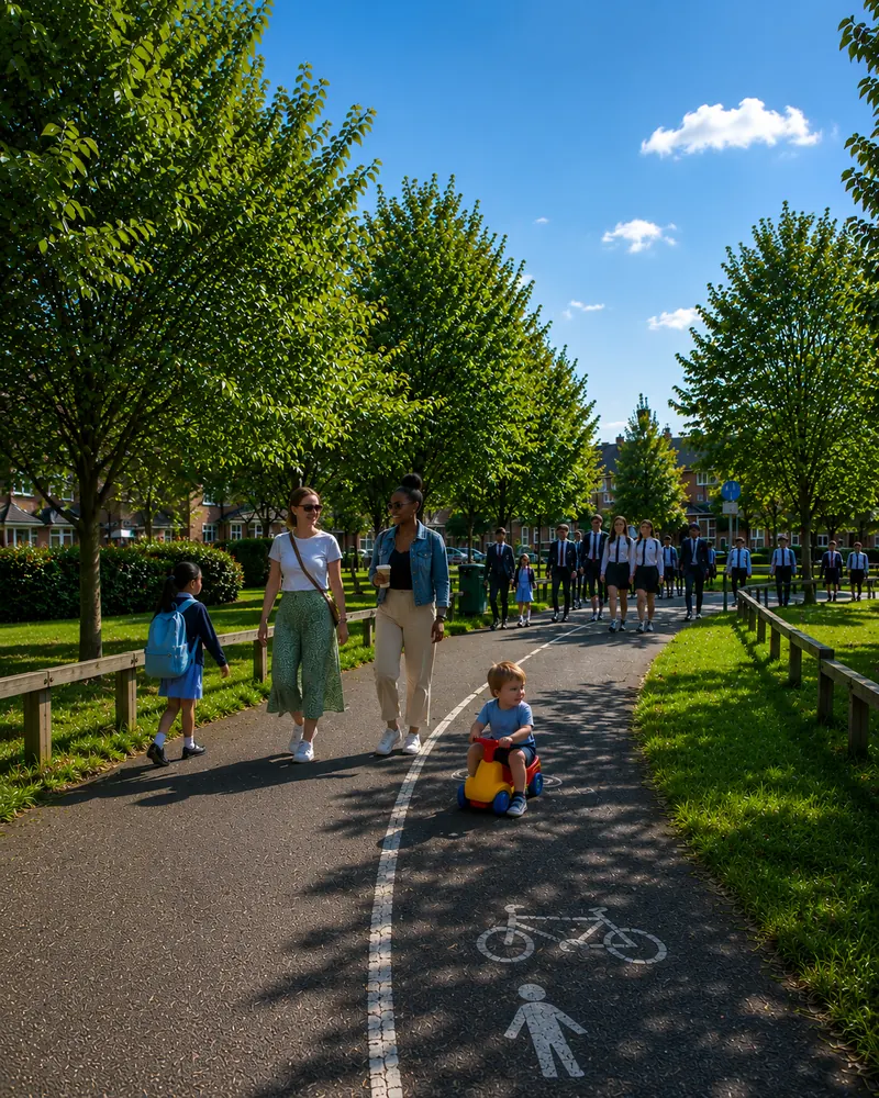 A small child on a ride-on toy on a shared cycle path, low to the ground and unpredictable