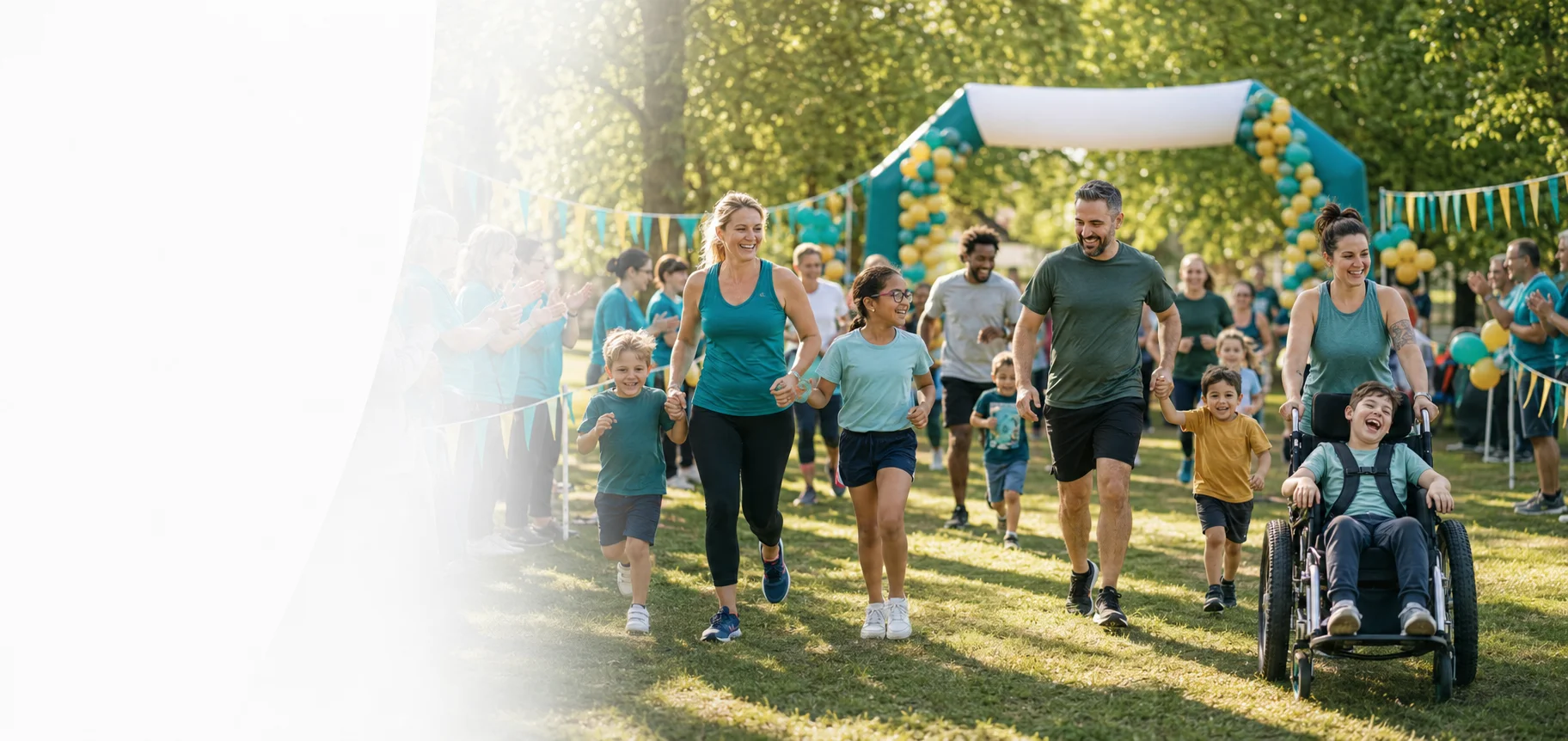 Families taking part in an inclusive community charity run